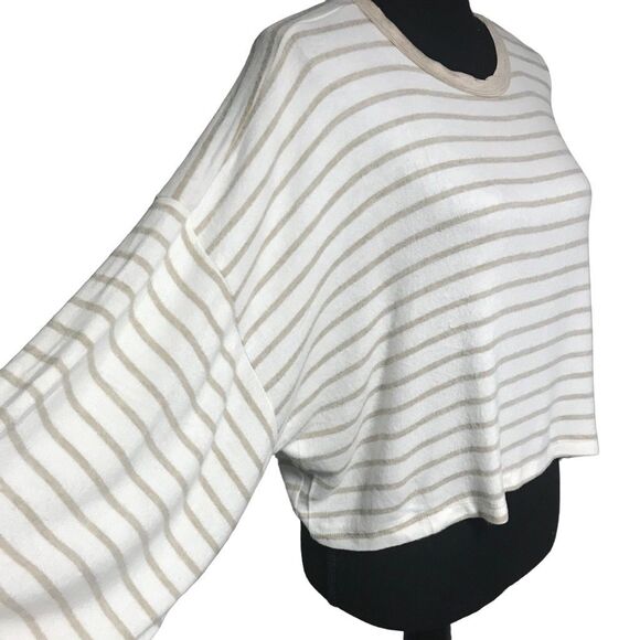 Lulus Tan Striped Ultra Soft Cropped Balloon Sleeve Top N0445 - Picture 2 of 8